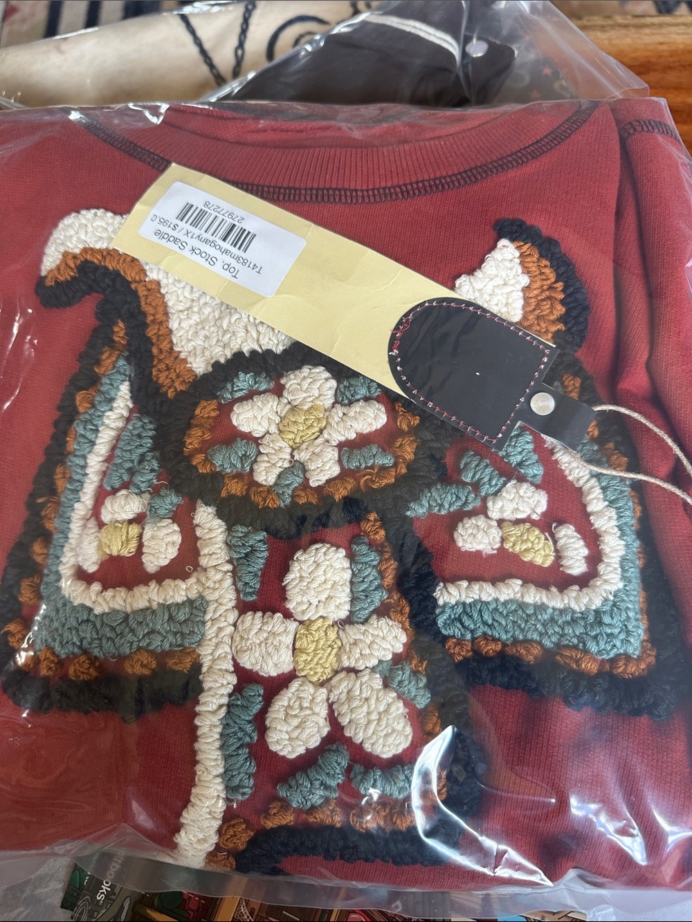 Double D Ranch Rust Red Western Embroidered Crewneck - Picture 4 of 4